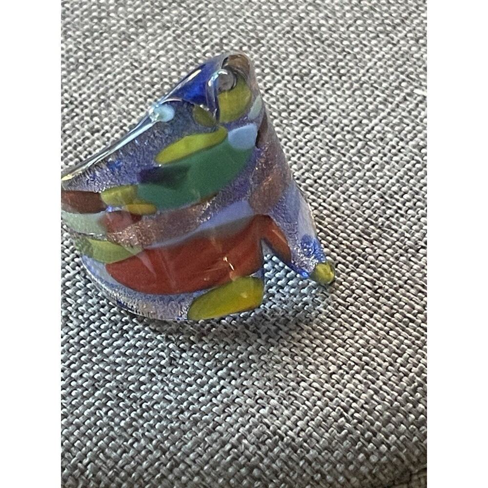 Handcrafted Handblown Glass Statement Ring Artisan Art To Wear Rainbow Size 7